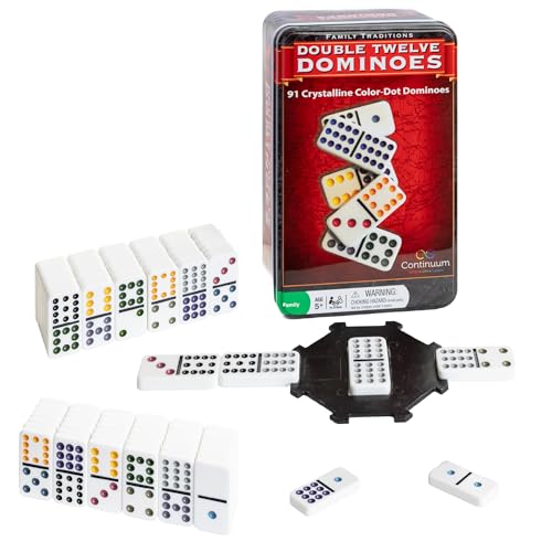 Continuum Games Family Traditions Double 12 Dominoes Tin Crystalline Dominoes - Image 1