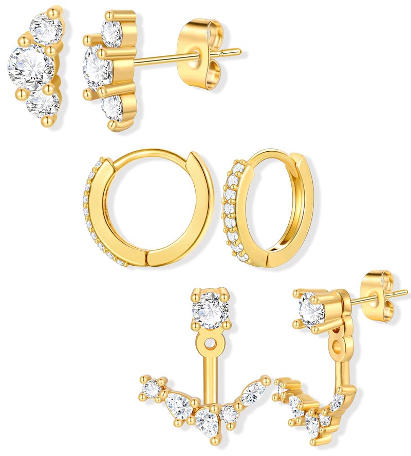YEEZII Gold Stud Earrings for Women, 6 Pairs 14K Hypoallergenic Cartilage Earrings for Multiple Piercing, Dainty Small Stackable Hoop Ball Earrings Set (Gold-3 Pairs) - Image 1