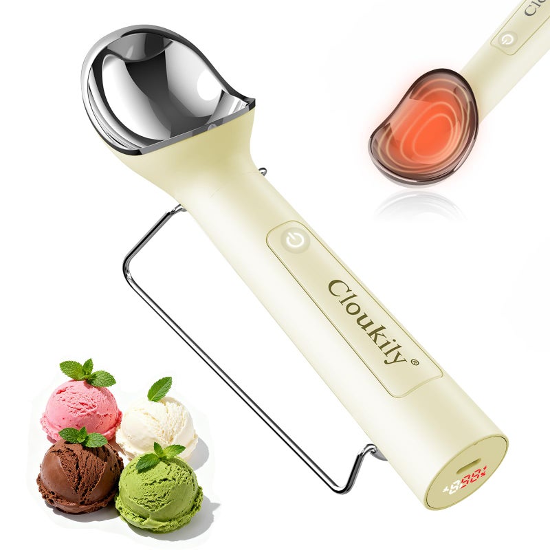 Cloukily Heated Ice Cream Scoop with ON/OFF Switch(Latest Gen 3.0): Rechargeable Electric Icecream Scooper with Holder,2025 Kitchen Gadgets for Hard Ice Cream, Waterproof IP67,Max to 158â„‰ - Image 1