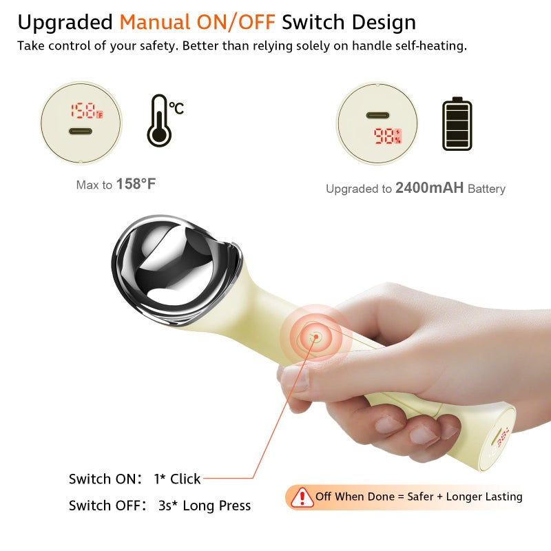 Cloukily Heated Ice Cream Scoop with ON/OFF Switch(Latest Gen 3.0): Rechargeable Electric Icecream Scooper with Holder,2025 Kitchen Gadgets for Hard Ice Cream, Waterproof IP67,Max to 158â„‰ - Image 3
