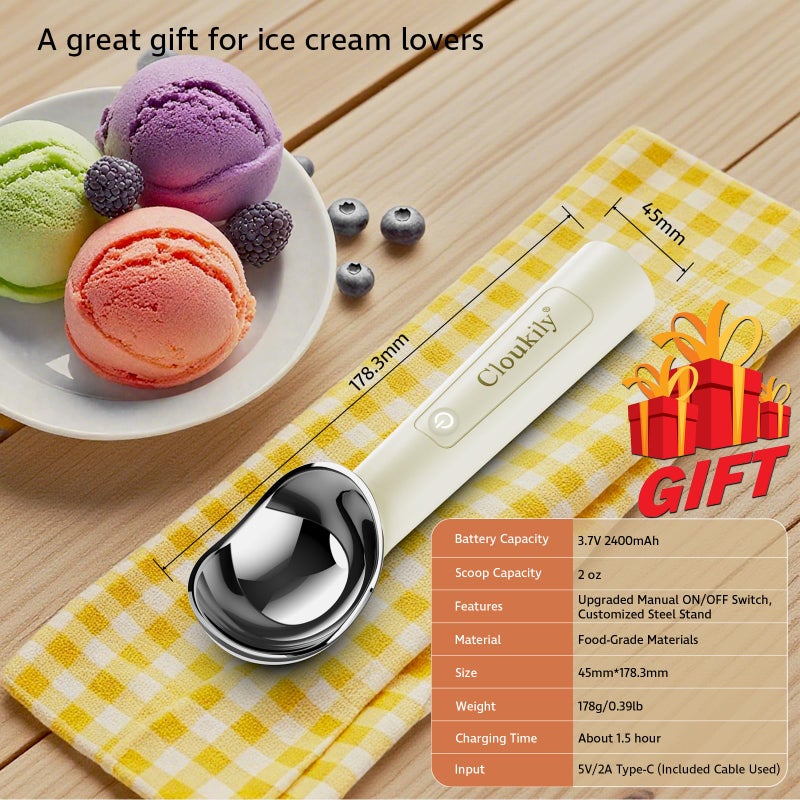 Cloukily Heated Ice Cream Scoop with ON/OFF Switch(Latest Gen 3.0): Rechargeable Electric Icecream Scooper with Holder,2025 Kitchen Gadgets for Hard Ice Cream, Waterproof IP67,Max to 158â„‰ - Image 5