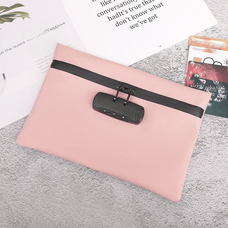 Anti-Theft Lock Document Wallet Organizer Pink