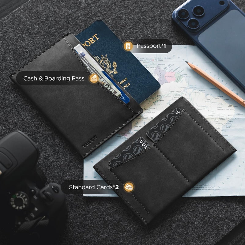 VULKIT Passport Cover Ultra Slim Design Leather Passport Sleeve RFID Blocking with 2 Card Slots, Anti-Theft Travel Essentials - Image 3