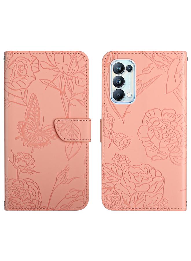 S-TOP Case For OPPO Reno5 Pro 5G Skin Feel Butterfly Peony Embossed Leather Phone Case - Image 1