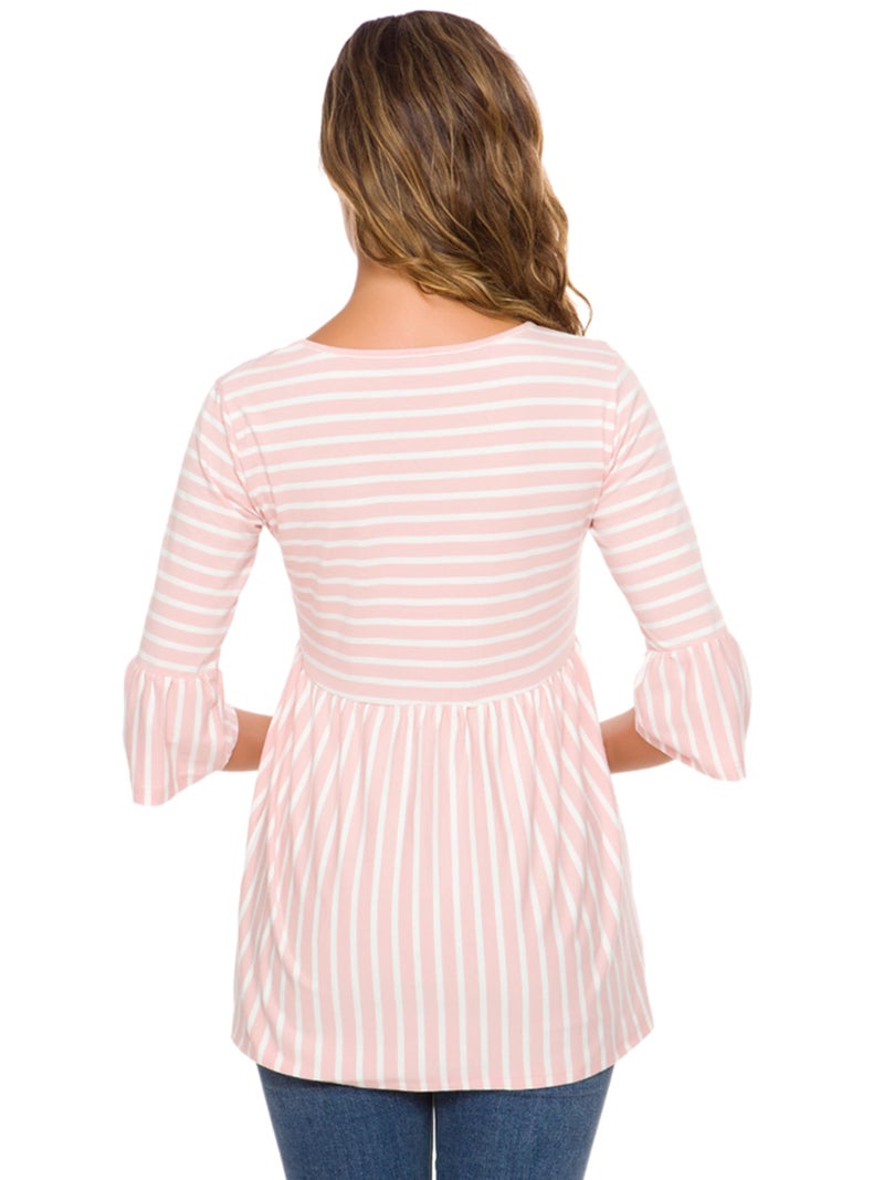 Ecavus Womens Casual Maternity Tops Striped Peplum 3/4 Ruffle Sleeve Shirt Ultra Soft Pregnancy Clothing - Image 4