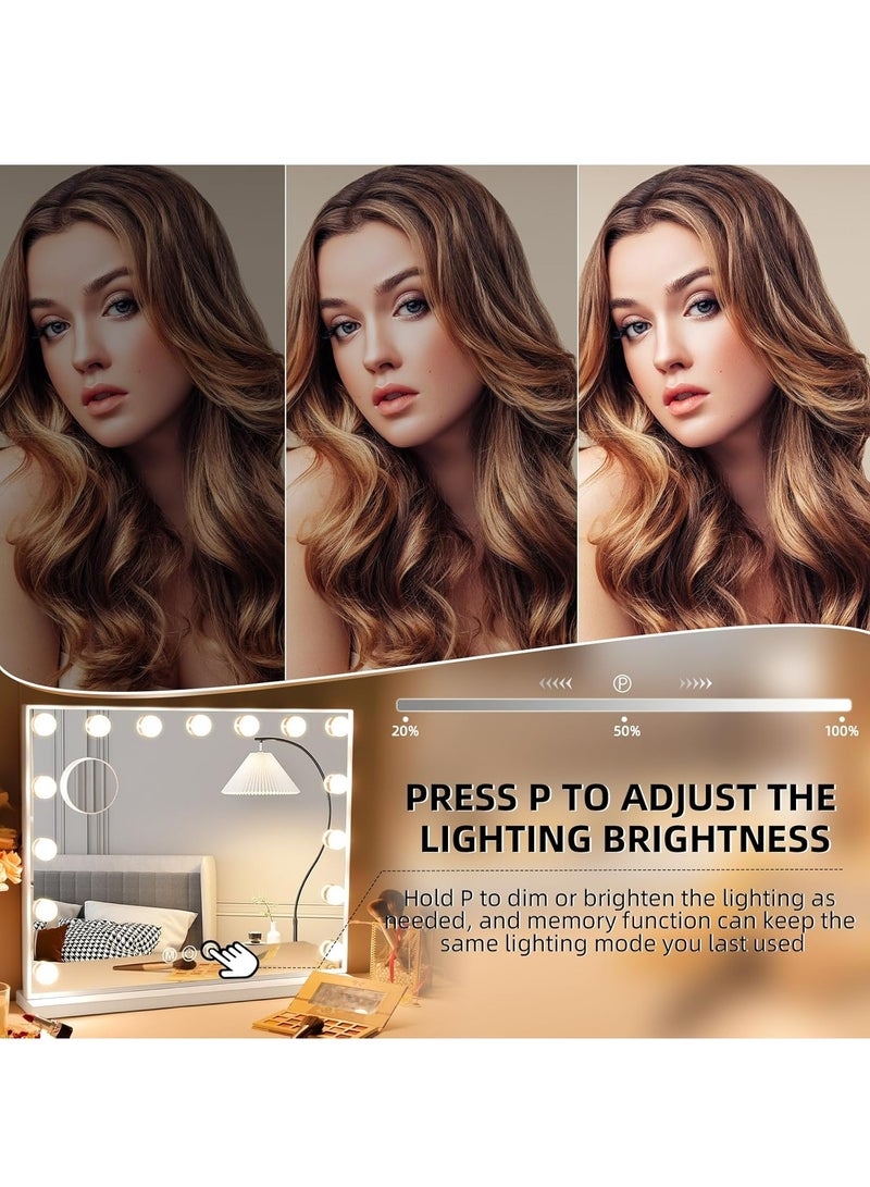 Joyelink Vanity Mirror with Lights Lighted Makeup Mirror with Dimmable LED Bulbs,3 Color Lighting Modes,USB Charging Port Touch Control,Sturdy Metal Frame Design,White (19.7"L x 16.6"W) - Image 2