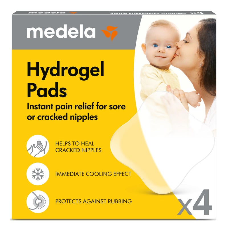 Medela Hydrogel Pads, Instant Pain Relief for Cracked or Sore Nipples from Breastfeeding and Pumping, Cooling Moisture Supports Natural Healing, Pack of 4 - Image 1