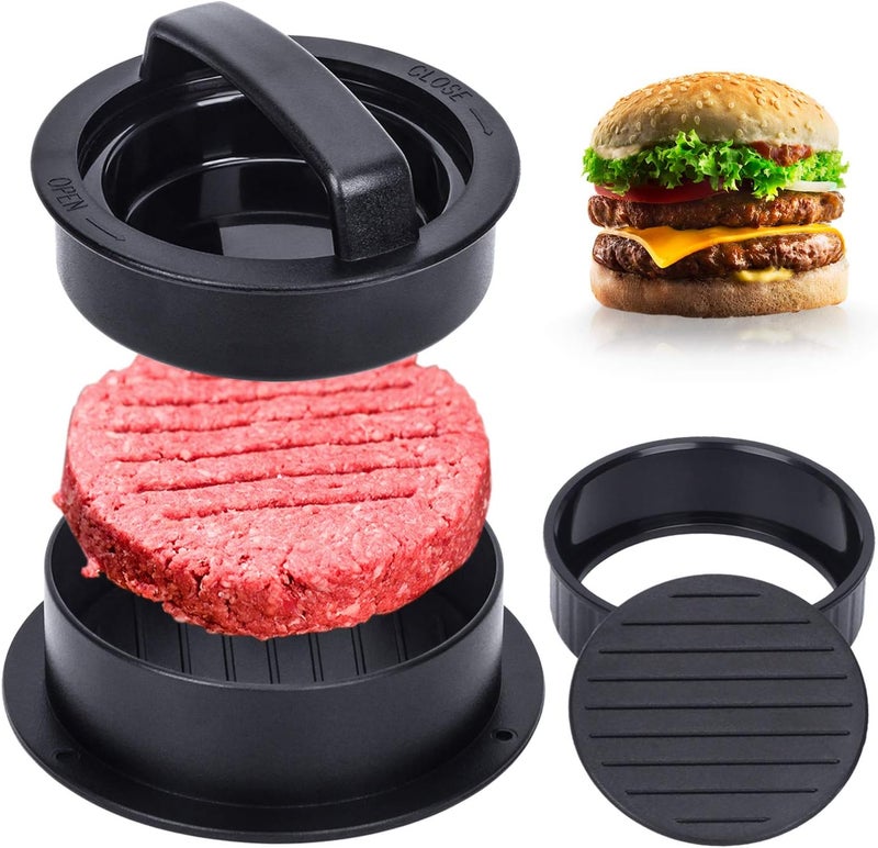 EPPARN Burger Press, Hamburger Press Patty Maker With 100Pcs Hamburger Patty Paper, 3 in 1 Non Stick Patty Mold for Stuffed Burgers, Sliders, Veggie Beef Burger, Kitchen Barbecue Tool Grilling Accessories - Image 1