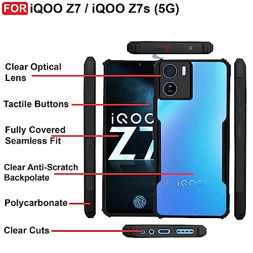 CEDO Backcover for iQOO Z7 / iQOO Z7s (5G) | Camera Protection Shockproof Bumper-Edge | Acrylic Crystal Clear 360 Degree Protection TPU+PC | Transparent Eagle Back Case Cover (Black) - Image 5