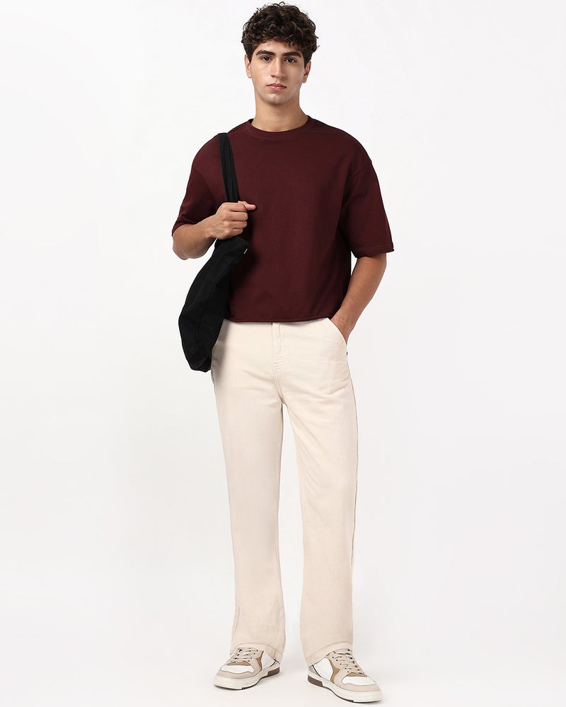 bewakoof Men's Beige Straight Fit Jeans - Image 4