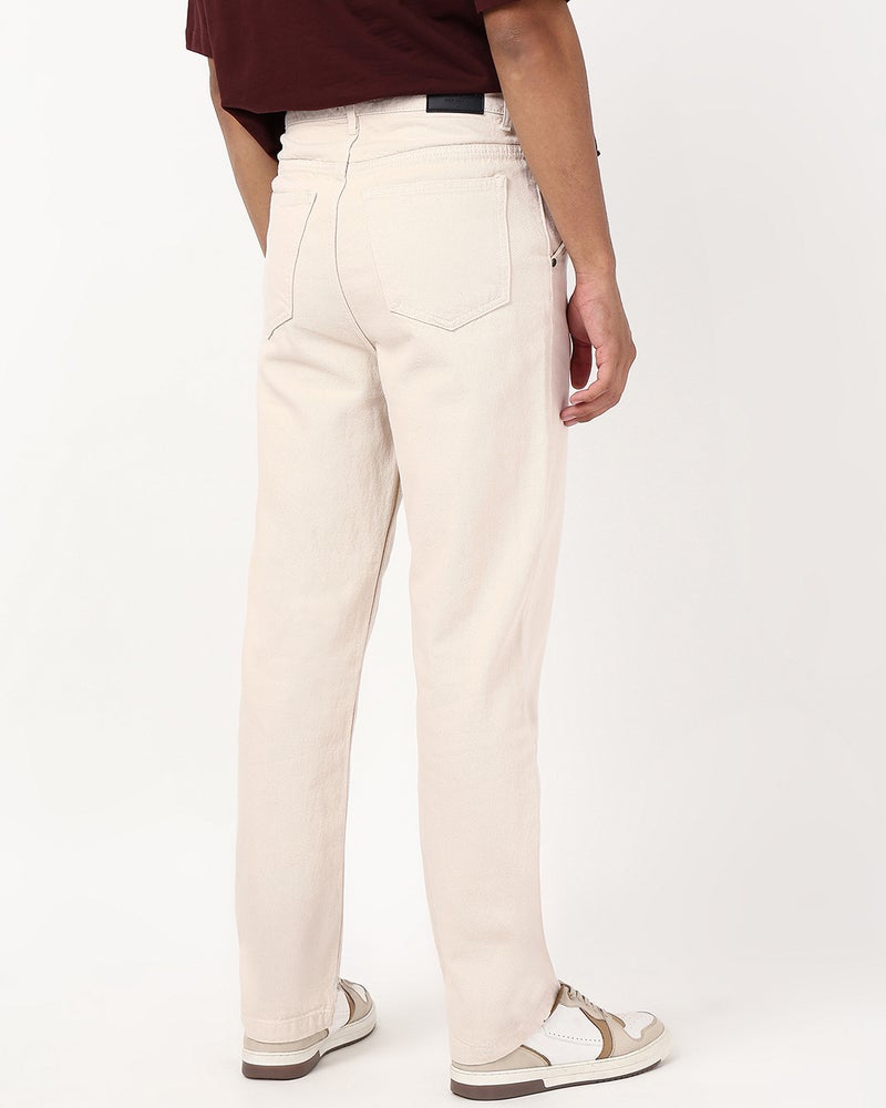 bewakoof Men's Beige Straight Fit Jeans - Image 3