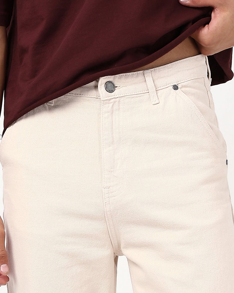 bewakoof Men's Beige Straight Fit Jeans - Image 5