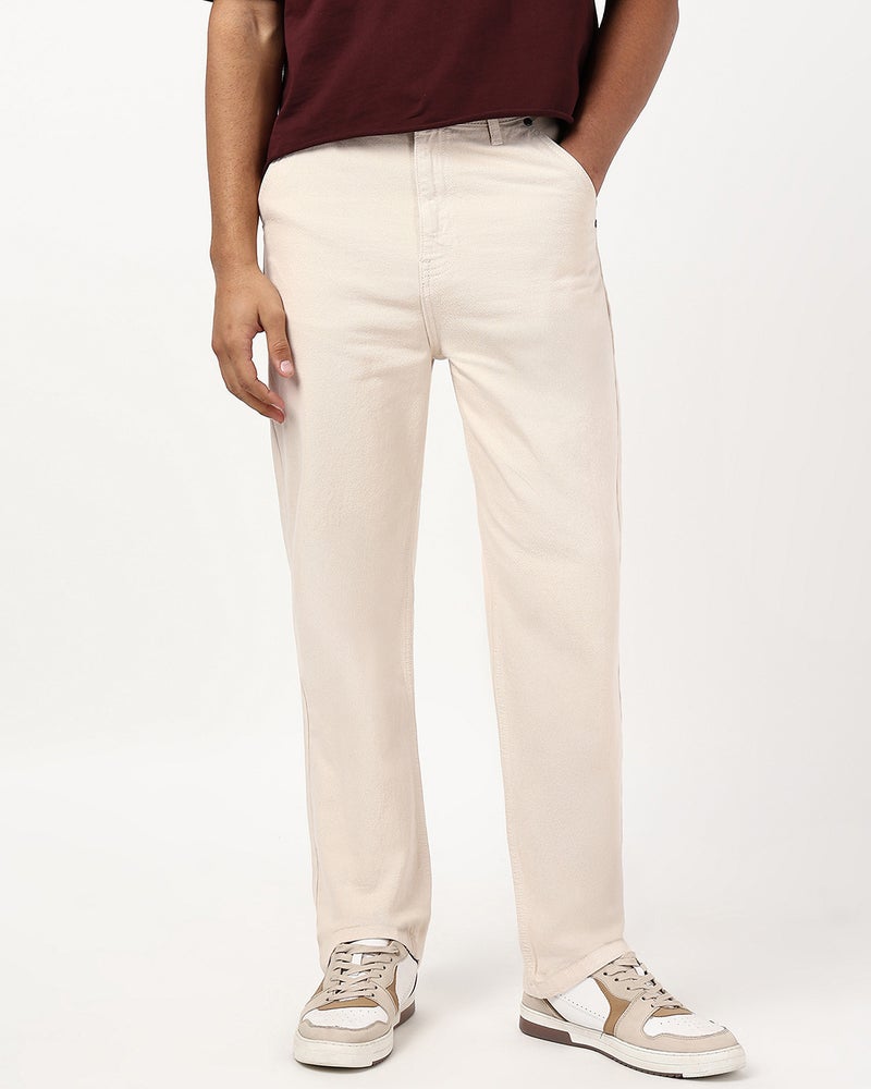 bewakoof Men's Beige Straight Fit Jeans - Image 2