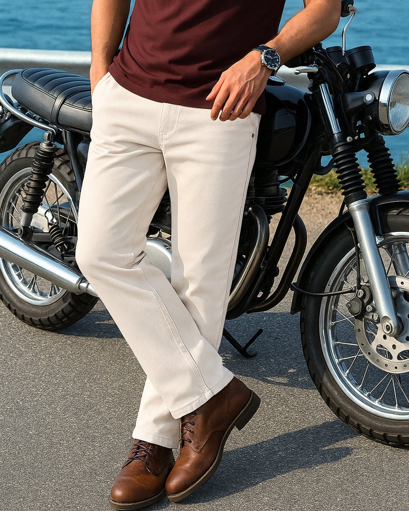 bewakoof Men's Beige Straight Fit Jeans - Image 1