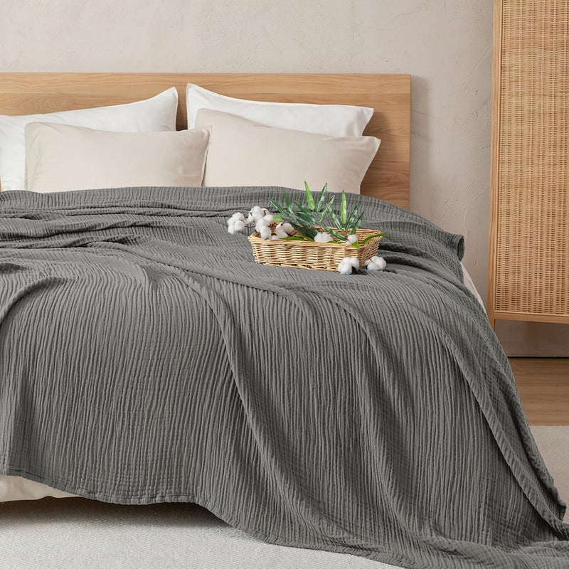 PHF Cooling Muslin Blanket Twin Size, Lightweight Gauze Blanket for Adults, 60% Rayon Derived from Bamboo & 40% Cotton for Summer, 4-Layer Soft Breathable for Hot Sleepers, 66"x90", Grey - Image 4