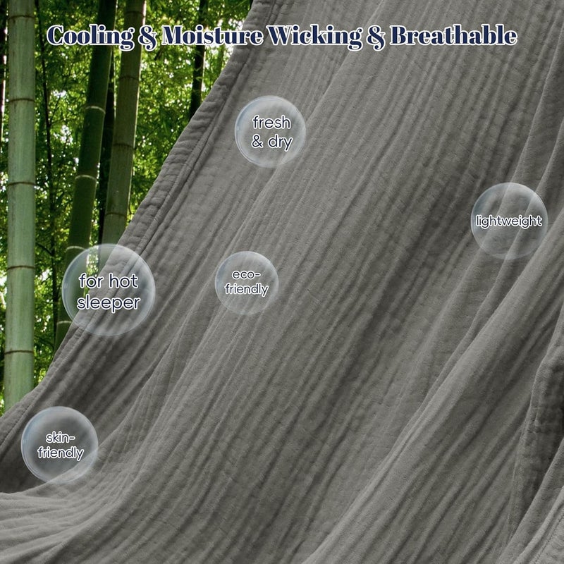 PHF Cooling Muslin Blanket Twin Size, Lightweight Gauze Blanket for Adults, 60% Rayon Derived from Bamboo & 40% Cotton for Summer, 4-Layer Soft Breathable for Hot Sleepers, 66"x90", Grey - Image 2