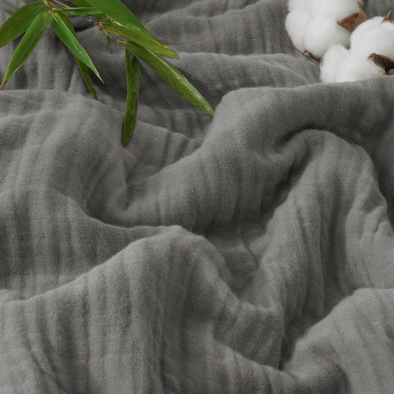 PHF Cooling Muslin Blanket Twin Size, Lightweight Gauze Blanket for Adults, 60% Rayon Derived from Bamboo & 40% Cotton for Summer, 4-Layer Soft Breathable for Hot Sleepers, 66"x90", Grey - Image 1