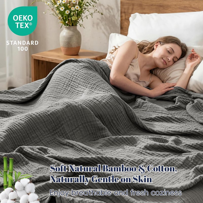 PHF Cooling Muslin Blanket Twin Size, Lightweight Gauze Blanket for Adults, 60% Rayon Derived from Bamboo & 40% Cotton for Summer, 4-Layer Soft Breathable for Hot Sleepers, 66"x90", Grey - Image 3