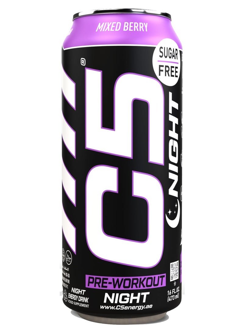 C5 C5 Energy Drink Night Mixed Berry, Pre Workout, Zero Caffeine, Sugar Free, Zero Calories with Beta Alanine, L-Arginine 16fl.OZ, 473ml Caffeine Free Preworkout Pack of 12  - Image 2