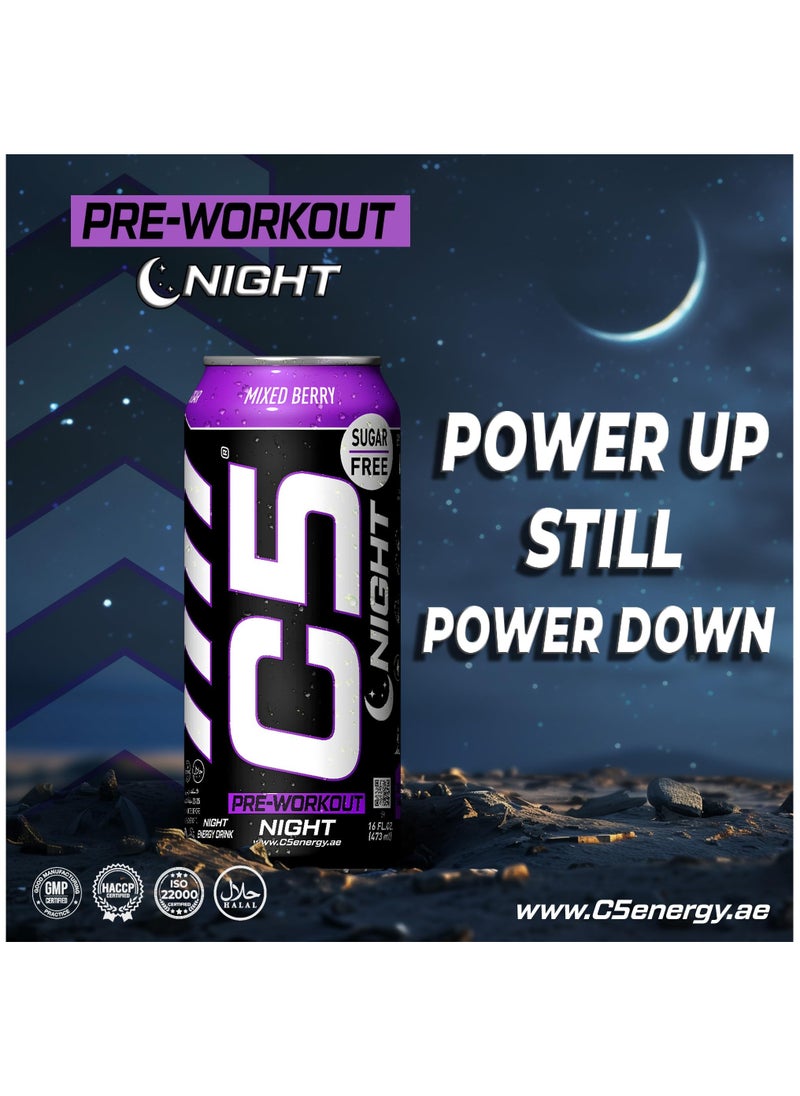C5 C5 Energy Drink Night Mixed Berry, Pre Workout, Zero Caffeine, Sugar Free, Zero Calories with Beta Alanine, L-Arginine 16fl.OZ, 473ml Caffeine Free Preworkout Pack of 12  - Image 5