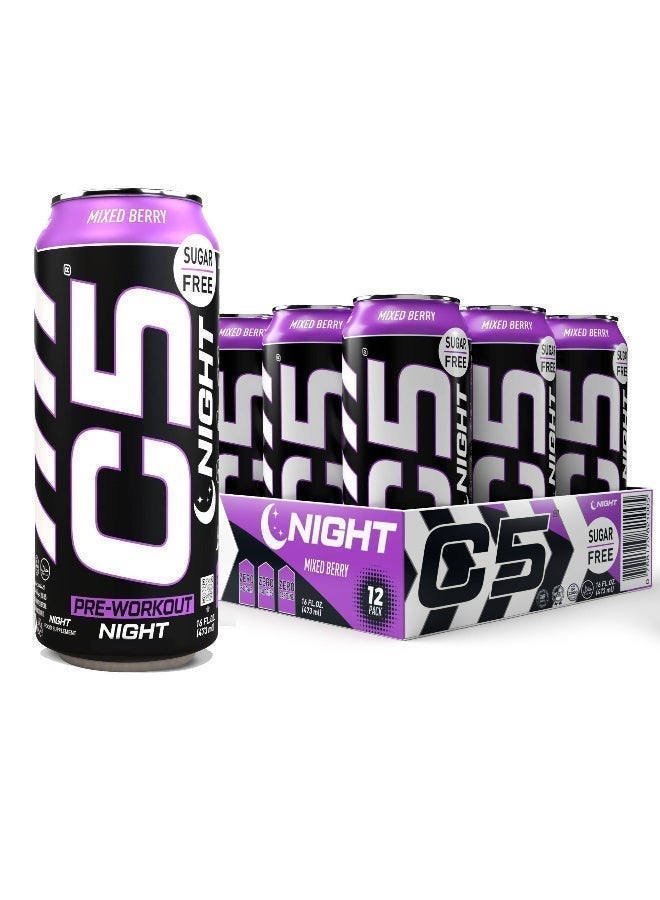 C5 Drink Night Mixed Berry, Pre Workout, Zero Caffeine, Sugar Free, Zero Calories with Beta Alanine, L-Arginine 16fl.OZ, 473ml Caffeine Free Preworkout Pack of 12 - Image 1