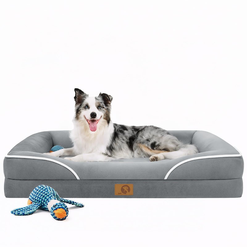 Home Mate Homemate Dog Bed Large Sized Dog: 42x30 inch Orthopedic Large Dogs Bed XL Outdoor Pet Cat Bed Sofa Supplies with Toy Dogs Crate Pad Couch with Removable Washable Cover & Non-Slip Botton Light Grey - Image 1
