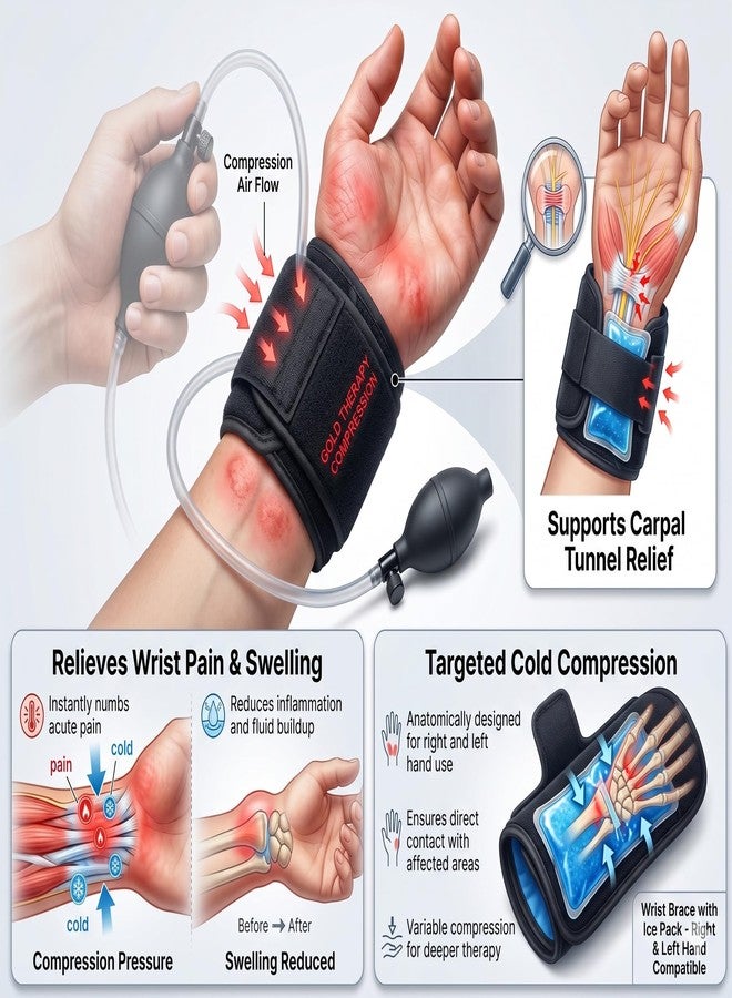 Wrist Brace with Ice Pack & Compression – Cold Therapy Wrist Support for Pain Relief | Wrist Ice Pack Wrap for Sprain, Swelling, Carpal Tunnel & Sports Injury Recovery (Right & Left Hand) - Image 4