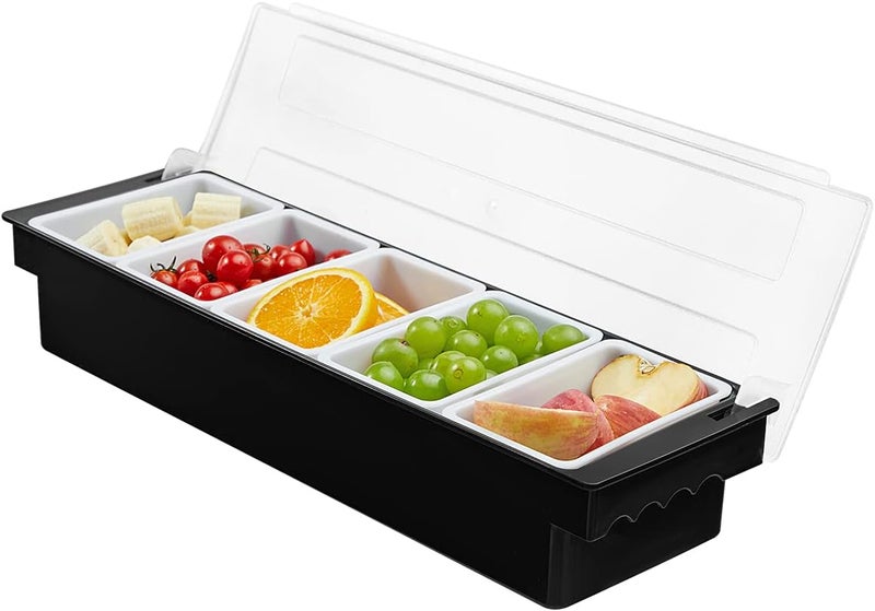 BEYLANG Ice Chilled Serving Tray Condiment Pots 5 Compartment Condiment Server Caddy (5 Compartments) - Image 1
