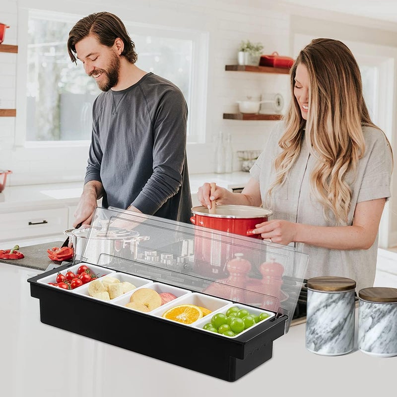 BEYLANG Ice Chilled Serving Tray Condiment Pots 5 Compartment Condiment Server Caddy (5 Compartments) - Image 5