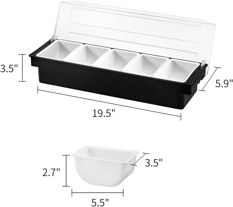 BEYLANG Ice Chilled Serving Tray Condiment Pots 5 Compartment Condiment Server Caddy (5 Compartments) - Image 2