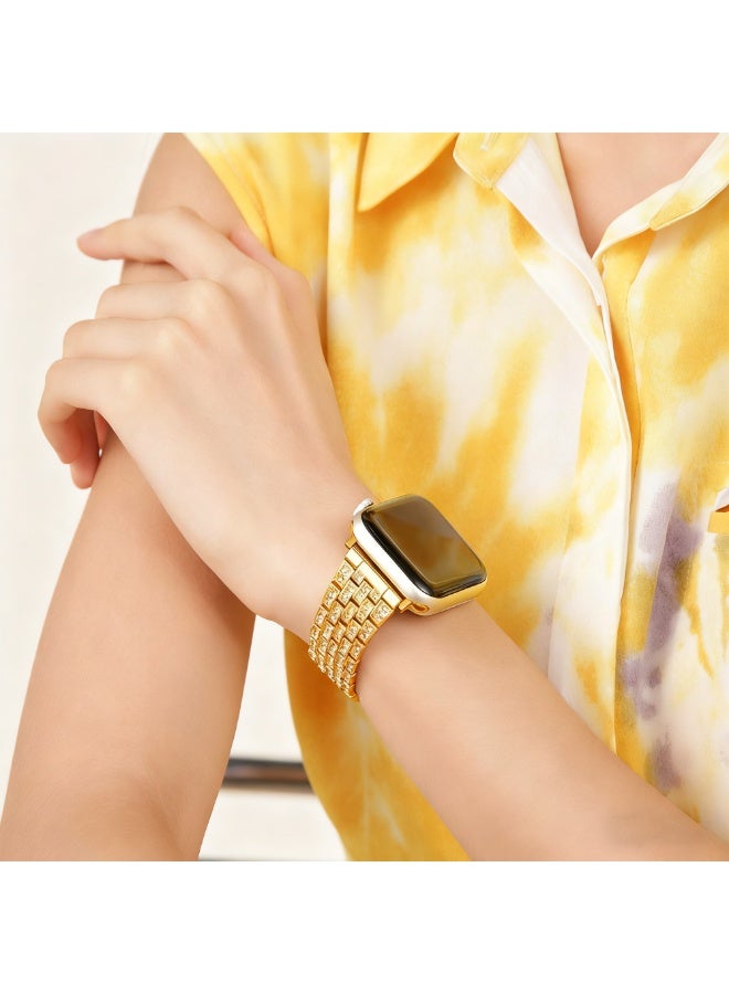 Luxury Zircon Apple Watch Band, Stainless Steel Smartwatch Strap, Adjustable iWatch Band Replacement, Compatible with 42mm/44mm/45mm/49mm Models (Series 1–9, SE, Ultra & Ultra 2) — Gold - Image 3