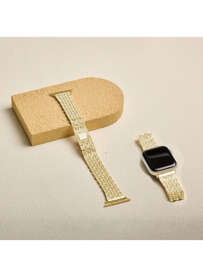 Luxury Zircon Apple Watch Band, Stainless Steel Smartwatch Strap, Adjustable iWatch Band Replacement, Compatible with 42mm/44mm/45mm/49mm Models (Series 1–9, SE, Ultra & Ultra 2) — Gold - Image 2