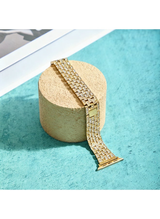 Luxury Zircon Apple Watch Band, Stainless Steel Smartwatch Strap, Adjustable iWatch Band Replacement, Compatible with 42mm/44mm/45mm/49mm Models (Series 1–9, SE, Ultra & Ultra 2) — Gold - Image 4