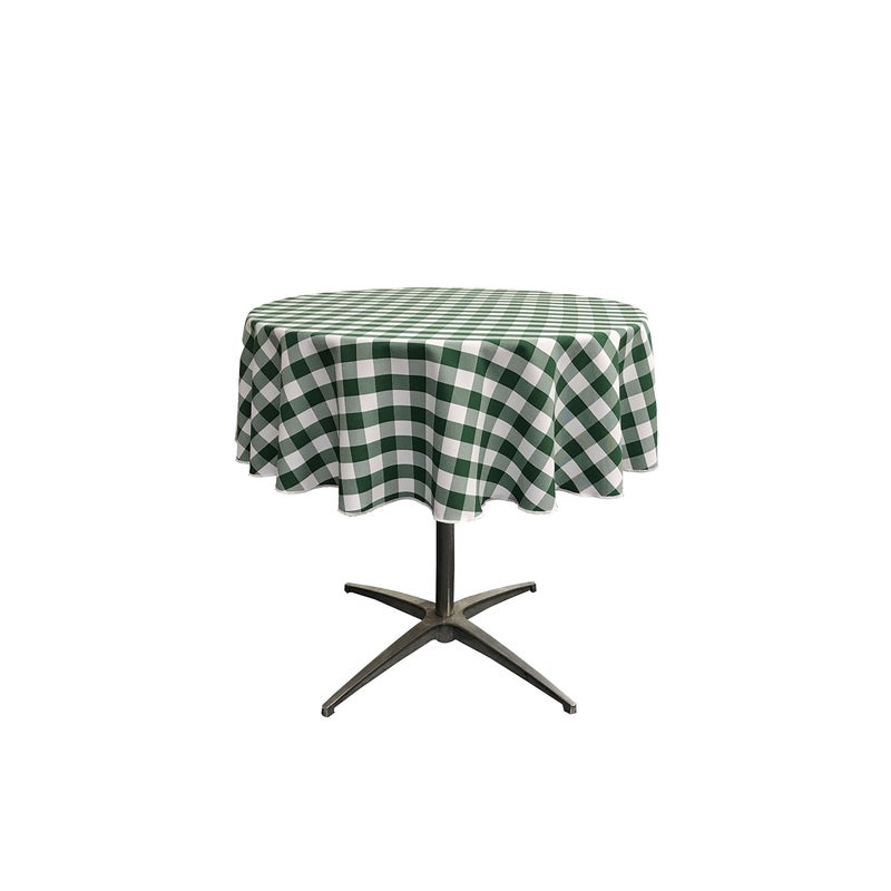 LA Linen TCcheck51RHunterGreenK20 Polyester Gingham Checkered Tablecloth White Hunter Green 51 in Round