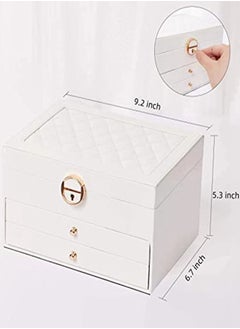 URbazaar Jewelry Box for Women Girl Wife Large PU Leather Jewelry Organizer Storage Case with Three Layers Display for Earrings Bracelets Rings Watches (White)  - Image 4