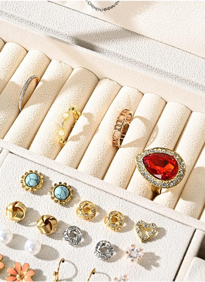URbazaar Jewelry Box for Women Girl Wife Large PU Leather Jewelry Organizer Storage Case with Three Layers Display for Earrings Bracelets Rings Watches (White)  - Image 5