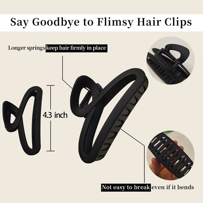 Nalodu Large Hair Claw Clips, 4.3 Inch Non-Slip Big Unbreakable Hair Clip Matte Hair Claws for Women Long Thick Curly Hair, 2 Pack - Image 2