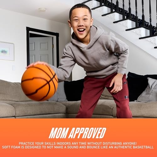 Nerf Quietcourt Silent Foam Basketball - Official Size Quiet Ball for Indoor Dribbling Practice + Drills - 29.5" Inch Kids + Youth Basketball - Never Goes Flat Foam Construction - Image 5