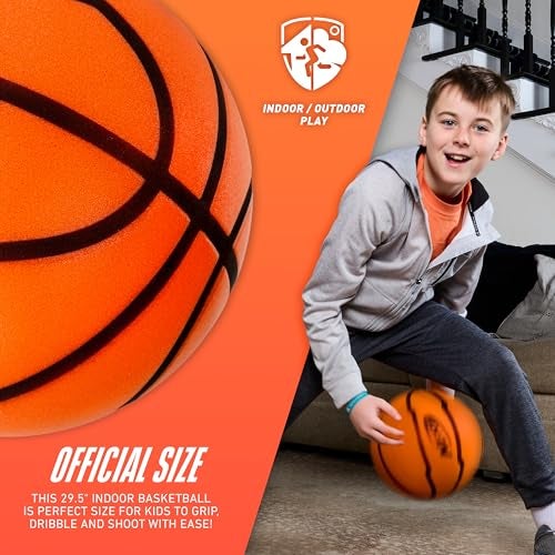 Nerf Quietcourt Silent Foam Basketball - Official Size Quiet Ball for Indoor Dribbling Practice + Drills - 29.5" Inch Kids + Youth Basketball - Never Goes Flat Foam Construction - Image 4