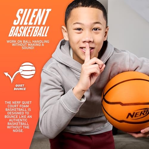 Nerf Quietcourt Silent Foam Basketball - Official Size Quiet Ball for Indoor Dribbling Practice + Drills - 29.5" Inch Kids + Youth Basketball - Never Goes Flat Foam Construction - Image 3