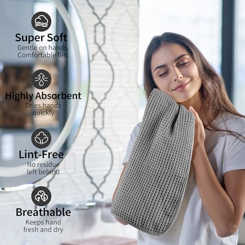 Microfiber Waffle Hand Towels, 4 Pieces, Soft, Absorbent, Fast Drying, Lint Free 430 GSM (Gray) - Image 4