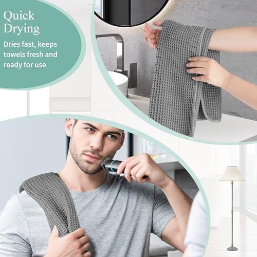 Microfiber Waffle Hand Towels, 4 Pieces, Soft, Absorbent, Fast Drying, Lint Free 430 GSM (Gray) - Image 5