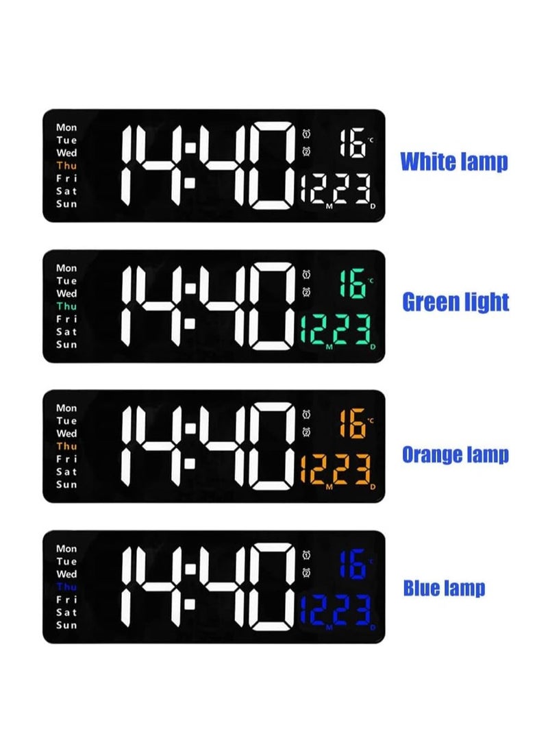 XICEN - Digital Wall Clock, 16 Inch LED Big Display with Indoor Temperature Calendar Wireless Remote Control Adjustable Brightness Plug in for Living Room Kitchen Bedroom - Image 1