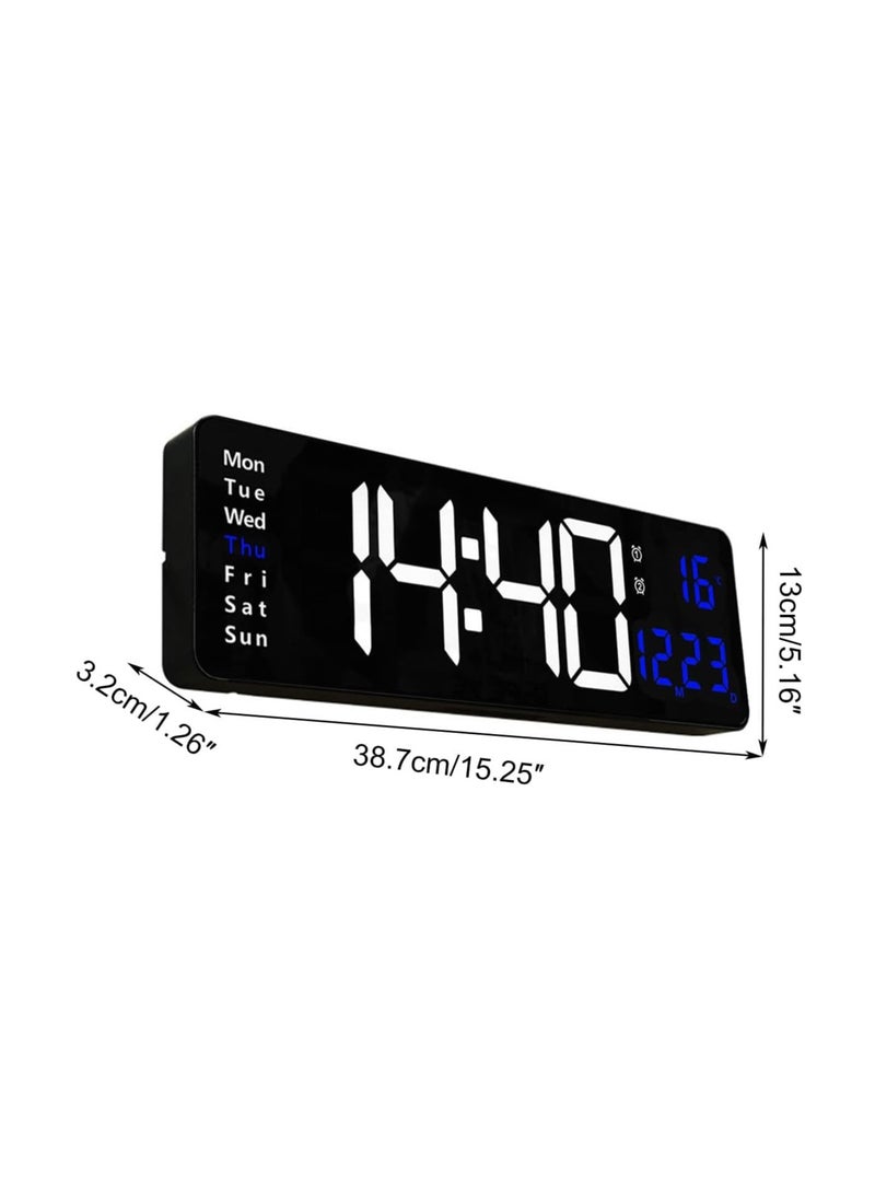 XICEN - Digital Wall Clock, 16 Inch LED Big Display with Indoor Temperature Calendar Wireless Remote Control Adjustable Brightness Plug in for Living Room Kitchen Bedroom - Image 1