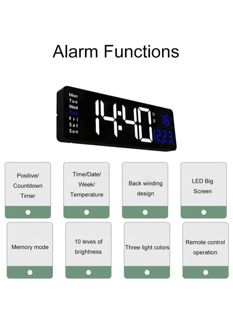 XICEN - Digital Wall Clock, 16 Inch LED Big Display with Indoor Temperature Calendar Wireless Remote Control Adjustable Brightness Plug in for Living Room Kitchen Bedroom - Image 1