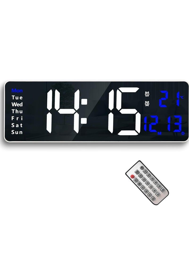 XICEN - Digital Wall Clock, 16 Inch LED Big Display with Indoor Temperature Calendar Wireless Remote Control Adjustable Brightness Plug in for Living Room Kitchen Bedroom - Image 1