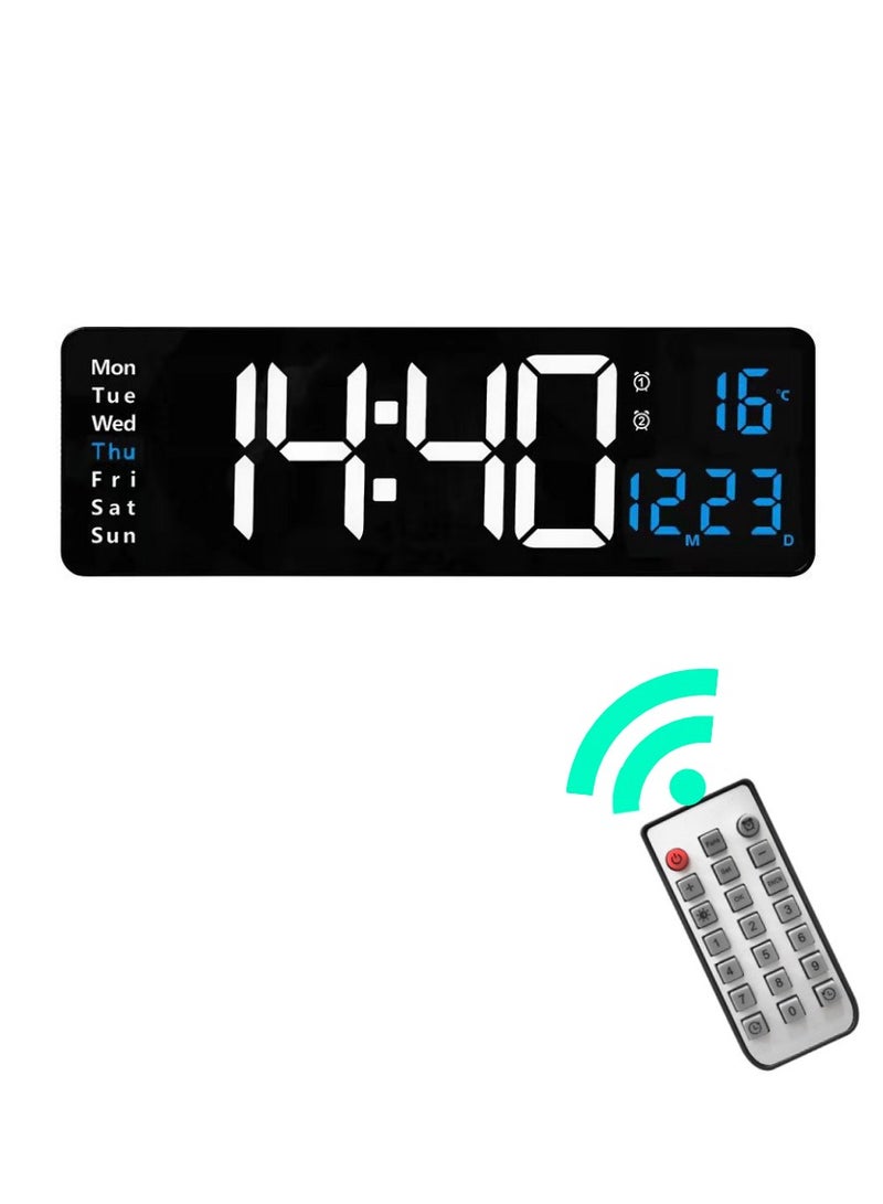 XICEN Digital Wall Clock, 16 Inch LED Big Display with Indoor Temperature Calendar Wireless Remote Control Adjustable Brightness Plug in for Living Room Kitchen Bedroom  - Image 3