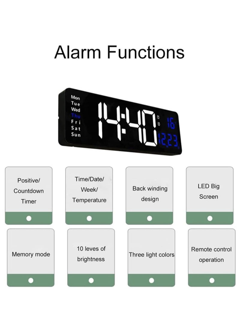 XICEN Digital Wall Clock, 16 Inch LED Big Display with Indoor Temperature Calendar Wireless Remote Control Adjustable Brightness Plug in for Living Room Kitchen Bedroom  - Image 2