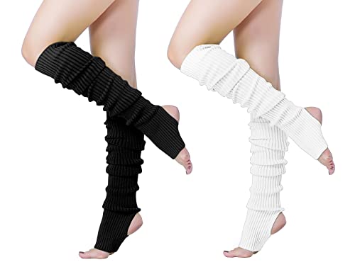 v28 Long Leg Warmer Women’s Men 80s Party Ribbed Knit Dance Sports, 71(bk+wh) - Image 4