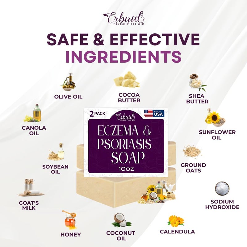 Erbaid Eczema Soap Bar for Face and Body â€“ All Natural Dermatitis, Psoriasis Treatment for Dry Itchy Sensitive Skin Relief â€“ Gentle Detoxifying, Healing, Anti-Itch, Oatmeal Goat Milk Wash for Kids, & Adults - Image 5